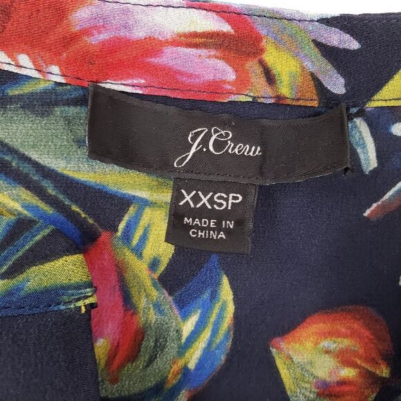 J Crew Shirt Womens XXS Petite Floral Silk Pleated Blouse Button Front K1823 - Picture 2 of 13